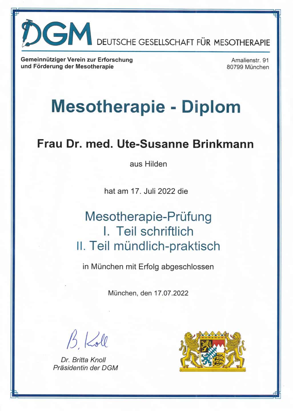 Mesotherapie Diplom 17.07.2022 - Über mich